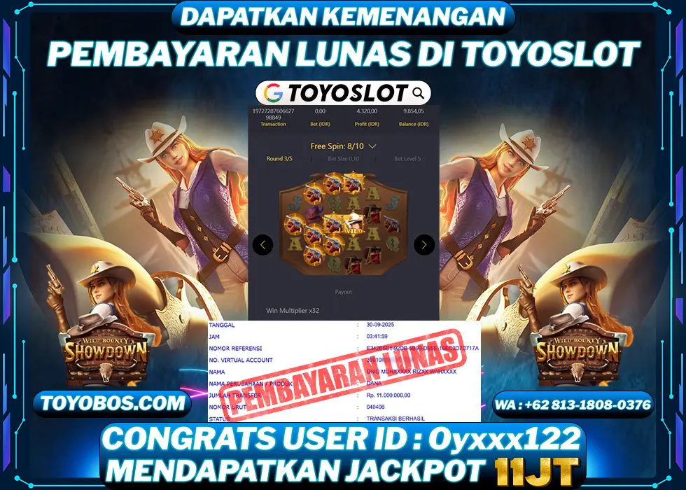 TOYOSLOT - BUKTI KEMENANGAN Wild Bounty Showdown Rp11,000,000,- LUNAS